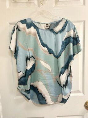 Anne Klein womens printed boat-neck short-sleeve top NWOT